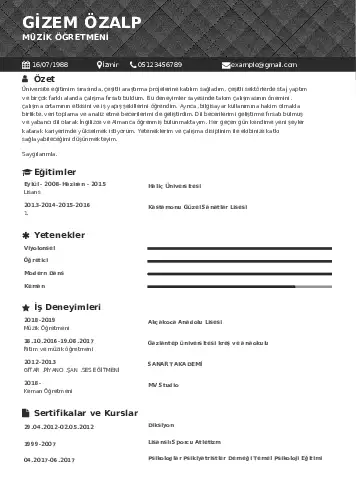 Müzik Öğretmeni Cv Örnekleri cv indir